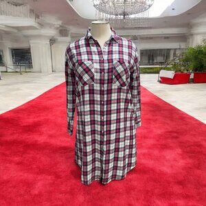 Poof! Women's Plaid Long Sleeve Button-Up‎ Shirt Dress XL